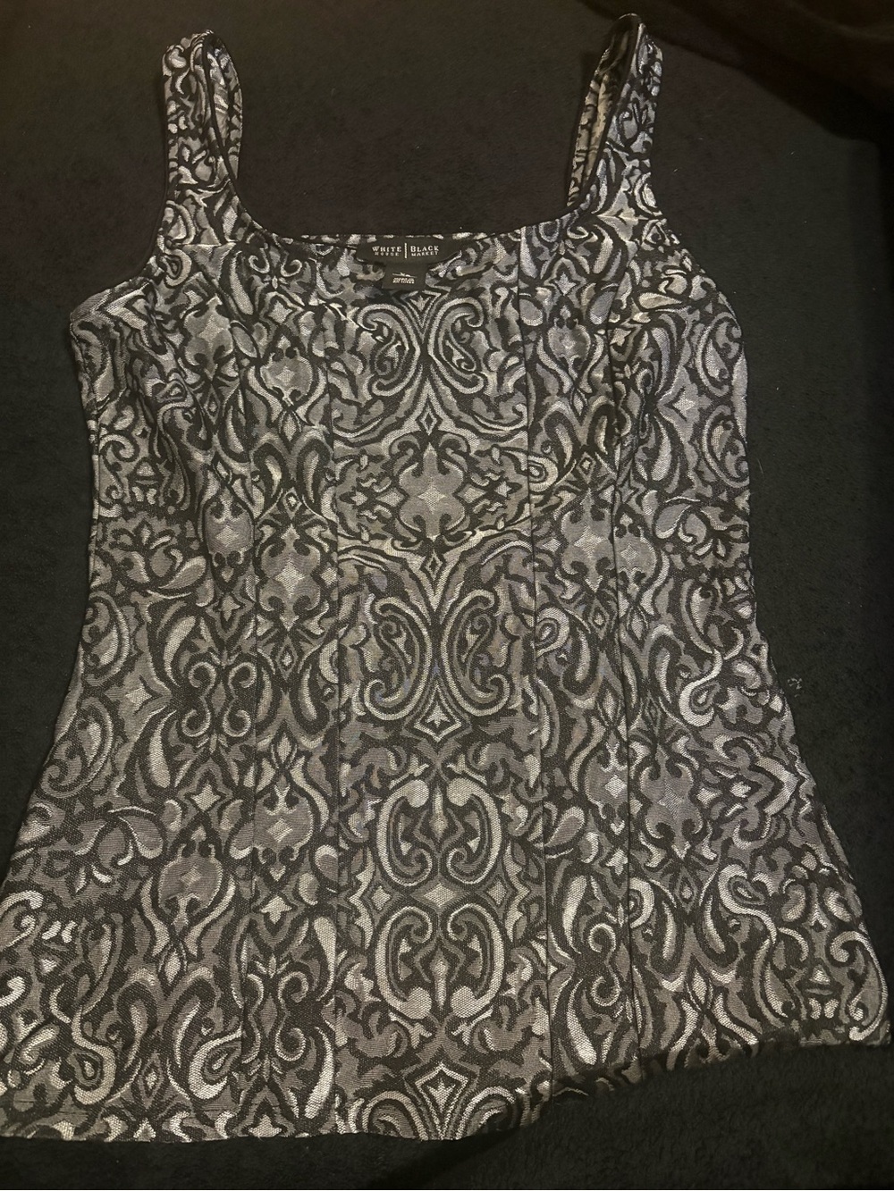 White House Black Market Black and Silver Jacquard Scoop Camisole